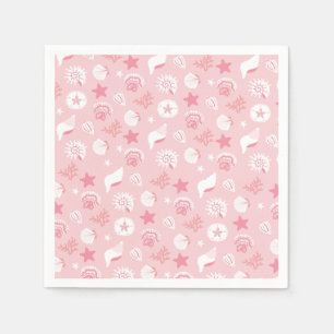 Pastel Pink Sea Shells and Coral Seamless Pattern Napkin