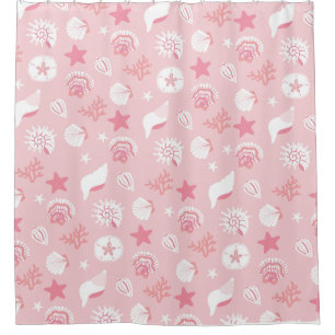 Pastel Pink Sea Shells and Coral Seamless Pattern Shower Curtain