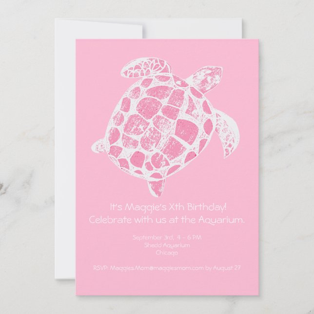 Pastel Pink Sea Turtle Birthday Party Invitation (Front)