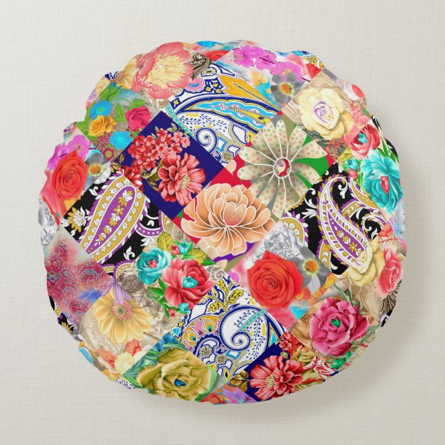 Pastel pink Seamless pattern spring branch delicat Round Cushion (Front)