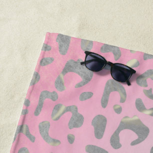 Pastel Pink Silver Leopard Print Beach Towel