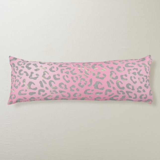 Pastel Pink Silver Leopard Print Body Cushion (Front)
