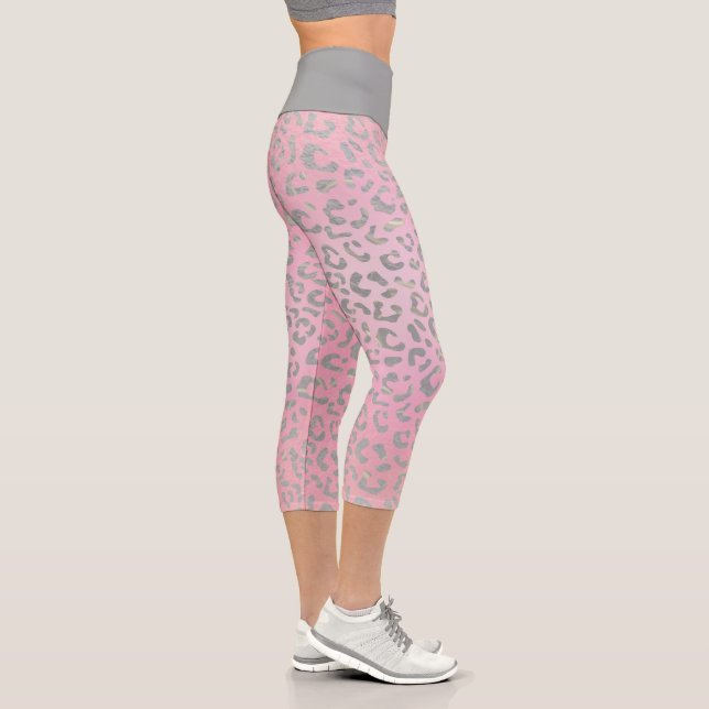 Pastel Pink Silver Leopard Print Capri Leggings (Right)