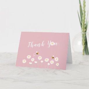 Pastel Pink Simple Daisy Floral Baby Shower Thank You Card