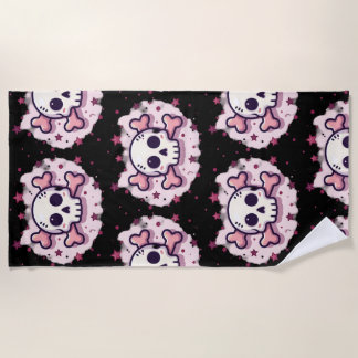 Pastel Pink Skull and Crossbones Beach Towel