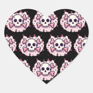 Pastel Pink Skull and Crossbones Heart Sticker