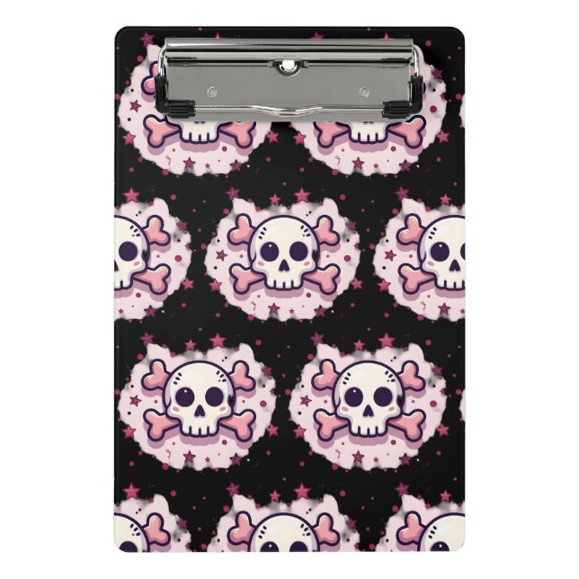 Pastel Pink Skull and Crossbones Mini Clipboard (Front)
