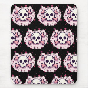 Pastel Pink Skull and Crossbones Mouse Pad