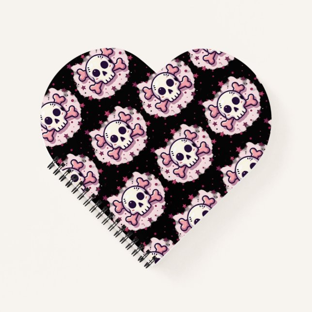 Pastel Pink Skull and Crossbones Notebook (Front)