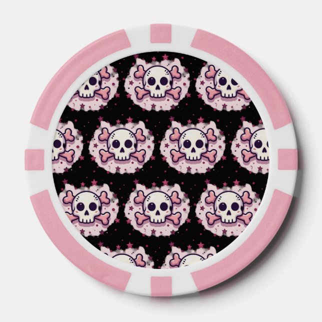 Pastel Pink Skull and Crossbones Poker Chips (Front)