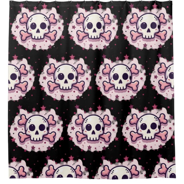 Pastel Pink Skull and Crossbones Shower Curtain (Front)
