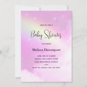 Pastel Pink Sky with Fluffy Clouds Baby Shower Invitation