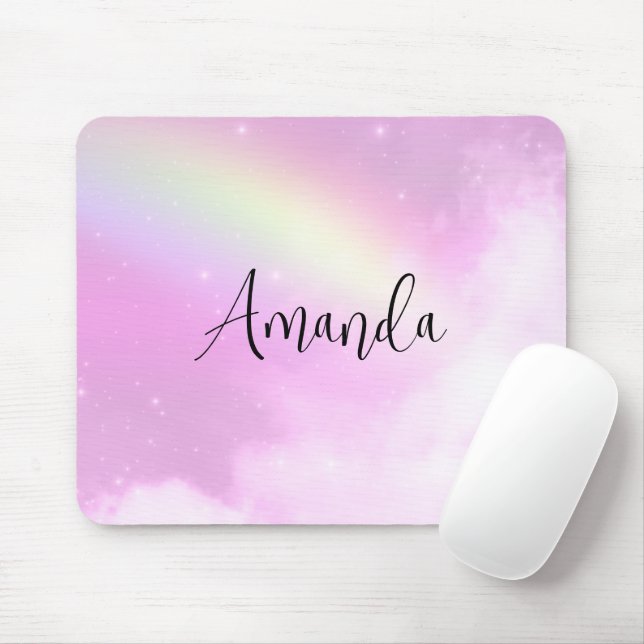 Pastel Pink Sky with Yellow Rainbow Mouse Pad (With Mouse)