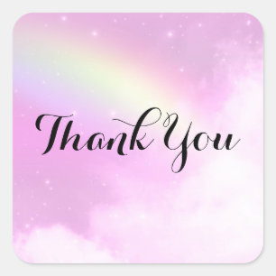 Pastel Pink Sky with Yellow Rainbow Thank You Square Sticker