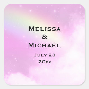 Pastel Pink Sky with Yellow Rainbow Wedding Square Sticker