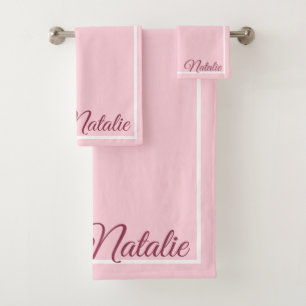 Pastel pink solid color monogrammed bath towel set