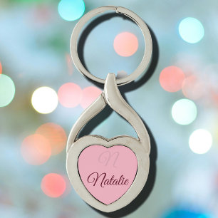 Pastel pink solid color monogrammed key ring
