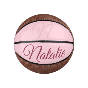 Pastel pink solid color monogrammed mini basketball