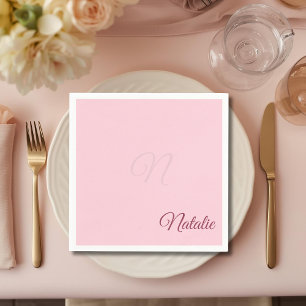 Pastel pink solid colour monogrammed napkin