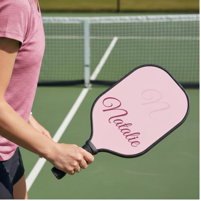 Pastel pink solid colour monogrammed pickleball paddle (Creator Uploaded)