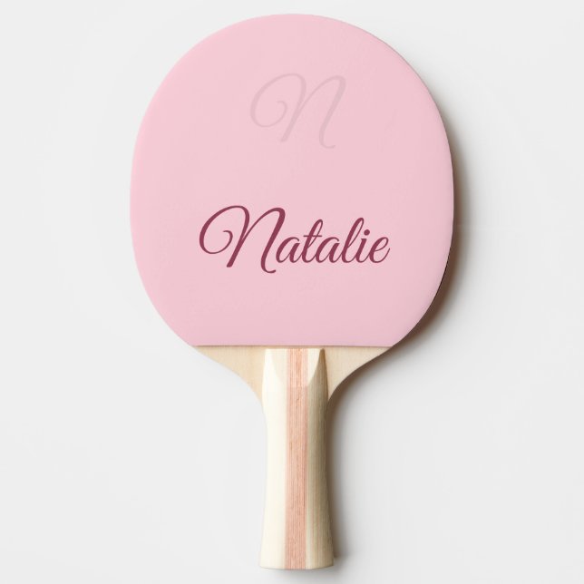 Pastel pink solid colour monogrammed ping pong paddle (Front)