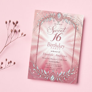 Pastel Pink Sparkly Diamond Sweet Sixteen Invitation