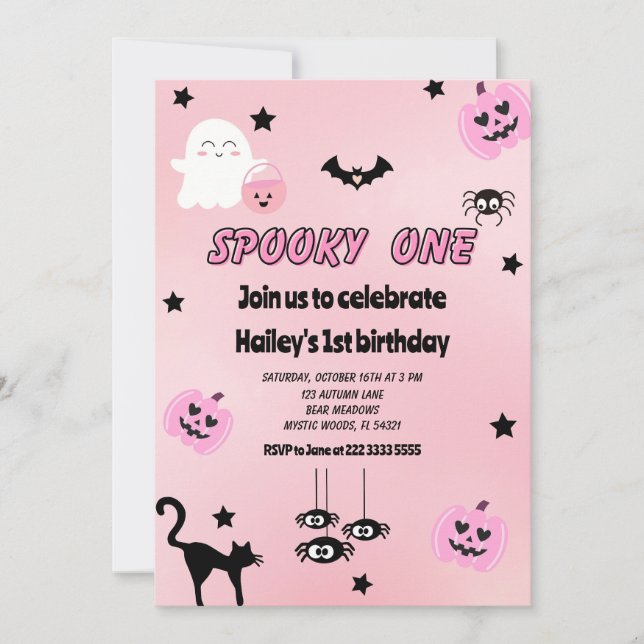Pastel Pink Spooky One 1st Birthday Party Invitation (Front)