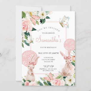 Pastel Pink Spring Floral Girl Birthday Party Invitation