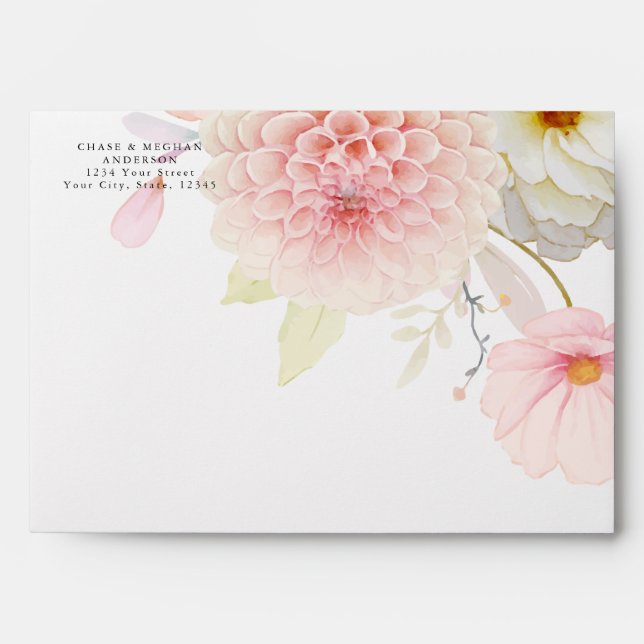 Pastel Pink Spring Flowers BarefootBride™ Envelope (Front)