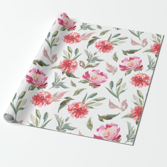 Pastel pink spring flowers pattern wrapping paper (Unrolled)