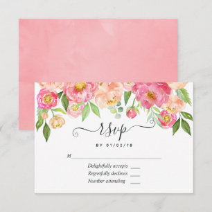 Pastel Pink Spring Watercolor Peonies Wedding RSVP Card