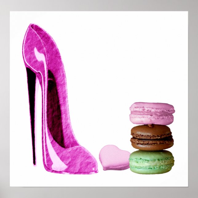 Pastel Pink Stiletto and French Macaroons Poster (Front)