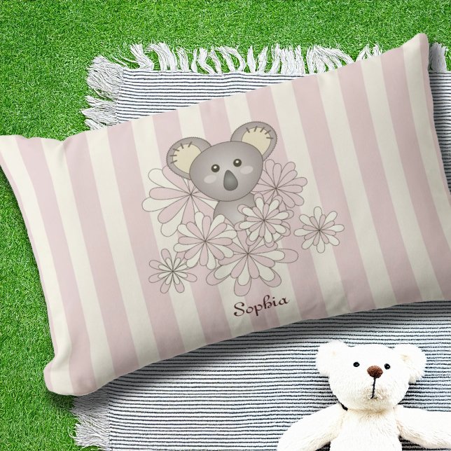 Pastel Pink Stripe Baby Koala Bear Kids Girl Outdoor Cushion (Creator Uploaded)