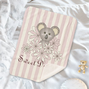 Pastel Pink Stripe Cute Baby Koala Girls Kids Sherpa Blanket