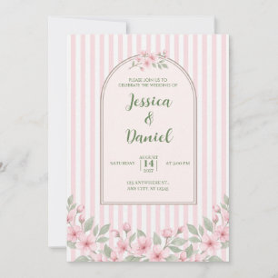Pastel Pink Stripe Watercolor Floral Invitation