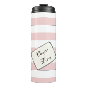 Pastel Pink Stripes on any Colour any Text Thermal Tumbler