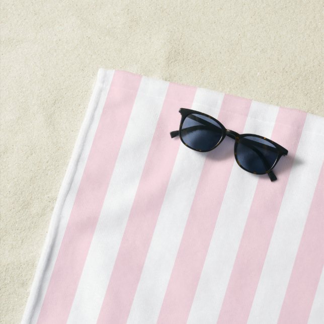 Pastel Pink Stripes Solid Colour Summer Vacay   Beach Towel (In Situ)