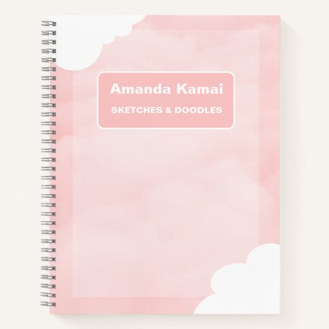Pastel Pink Stripes Tie-Dye Name Sketch Art Notebook (Front)