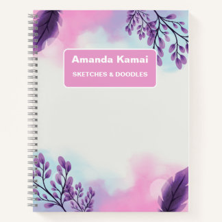 Pastel Pink Stripes Tie-Dye Name Sketch Art Notebook