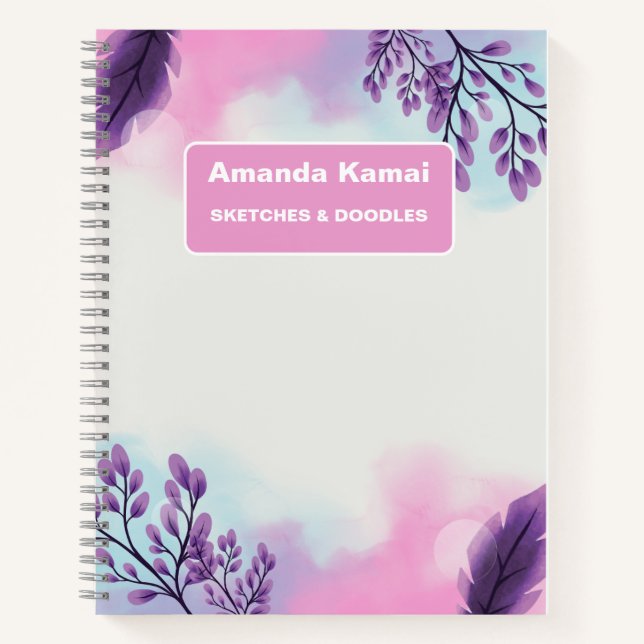 Pastel Pink Stripes Tie-Dye Name Sketch Art Notebook (Front)