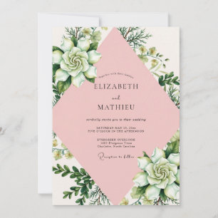 Pastel Pink Succulent Eucalyptus Wedding Invitation