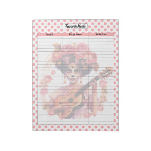 Pastel Pink Sugar Skull Favourite Meal Planner Notepad