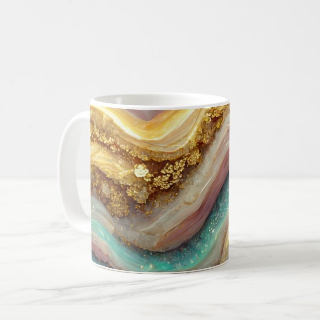 Pastel Pink Teal Agate Geode Stone Coffee Mug (Front Left)