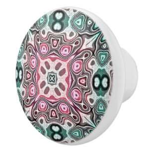 Pastel Pink Teal Blue Green Tribal Art Pattern Ceramic Knob