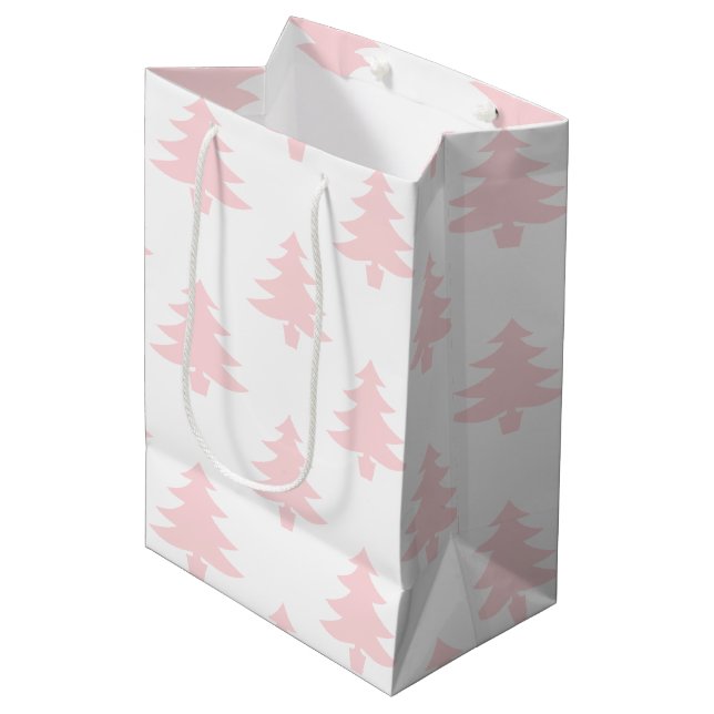 Pastel Pink Trees Pattern Christmas Medium Gift Bag (Front Angled)
