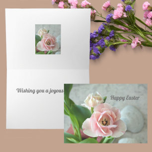 Pastel Pink Tulips Customisable Easter Card