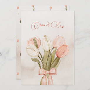 Pastel pink Tulips flowers bow wedding Invitation