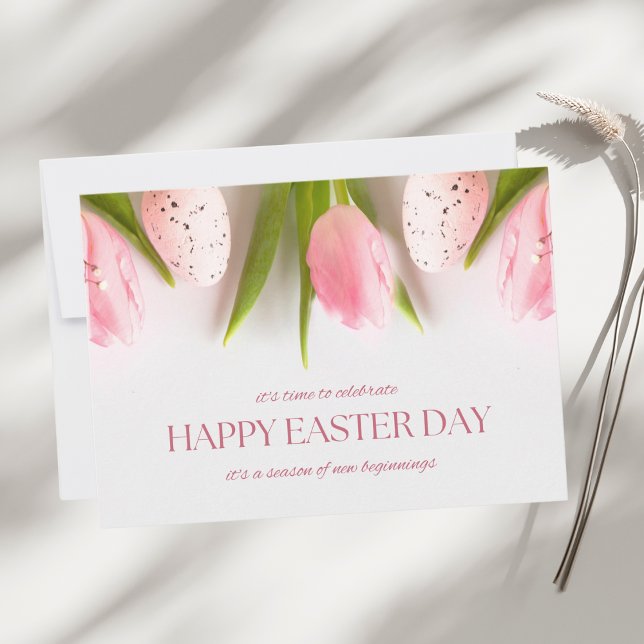 Pastel Pink Tulips Happy Easter Day Card (Creator Uploaded)