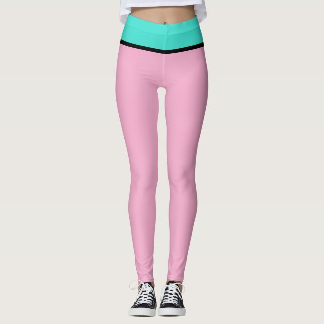 Pastel Pink Turquoise Blue Leggings (Front)