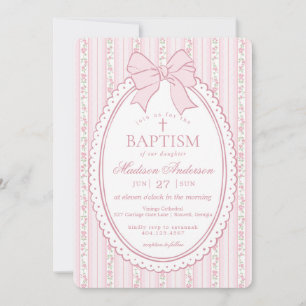 Pastel Pink Vintage Delicate Floral Baptism Invitation